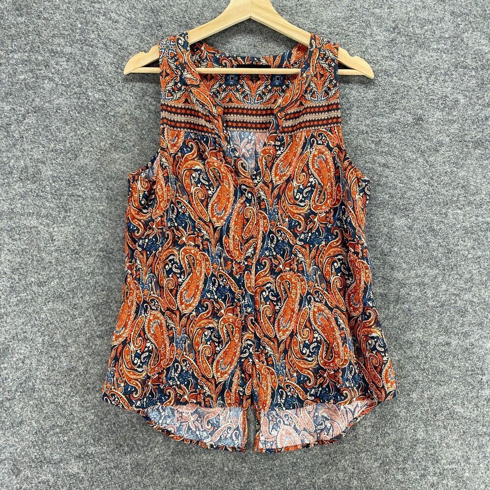 Sanctuary Blouse Women S Small Orange Paisley V-Neck Sleeveless Wide Strap - Picture 1 of 8